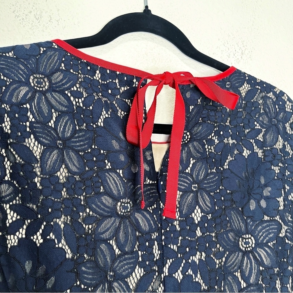 Brooks Brothers Red Fleece Lace Skater Fit & Flare Tie Back Dress Preppy Work - Picture 7 of 11